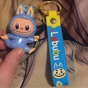 Blue labubu Character Keychain with Labubu Strap